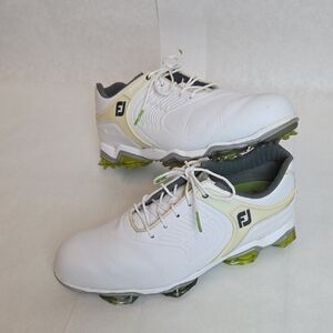 FootJoy Tour S Men's White Golf Shoes with Lime Accents and Black Trim Size 8XW